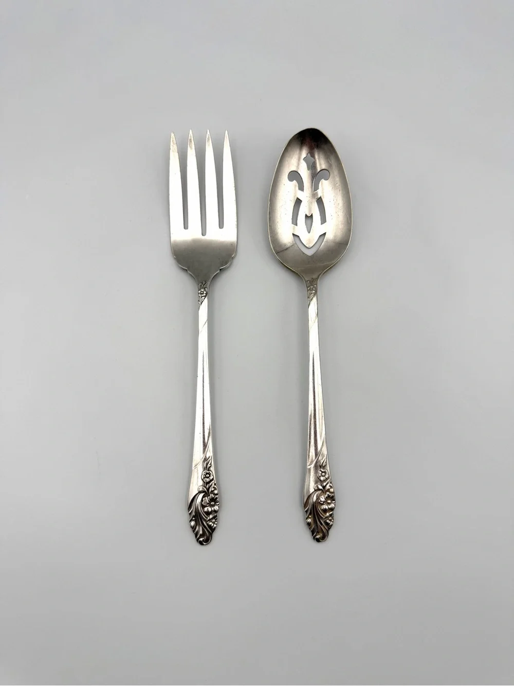 Vintage Community Silverplate Floral Serving Spoon & Fork 8.5”